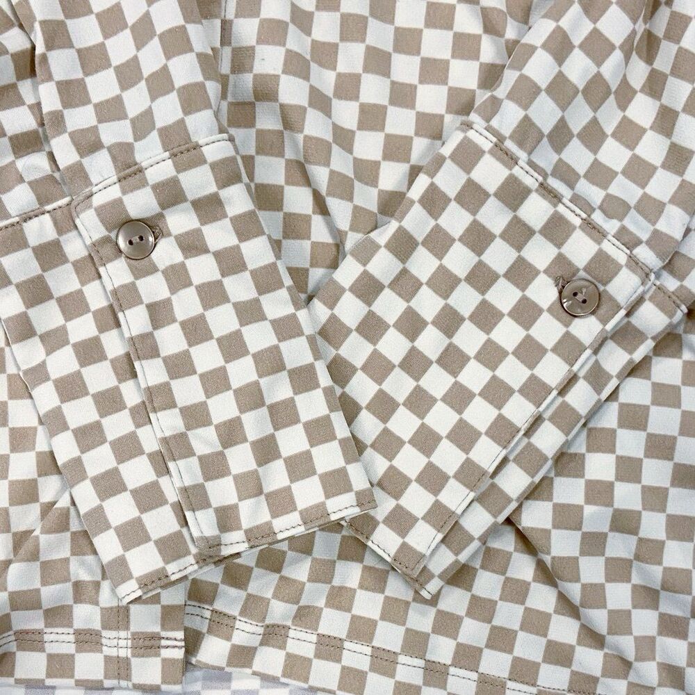 Abercrombie & Fitch Tan & White Checkered Collared Long Sleeve Button-up Top S - Picture 7 of 10